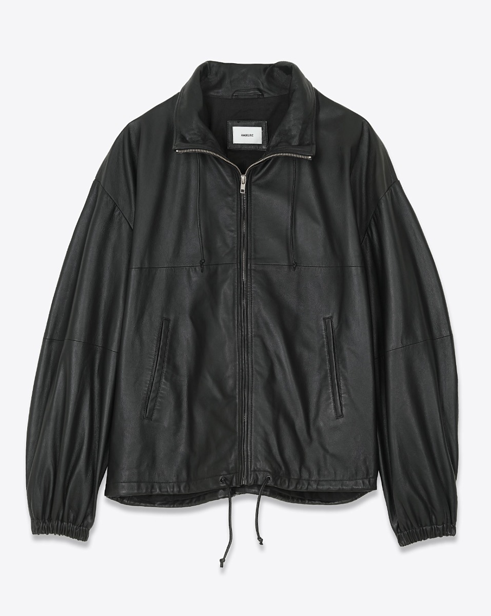 Blouson Jordan Haikure en cuir nappa noir. Vue de face.
