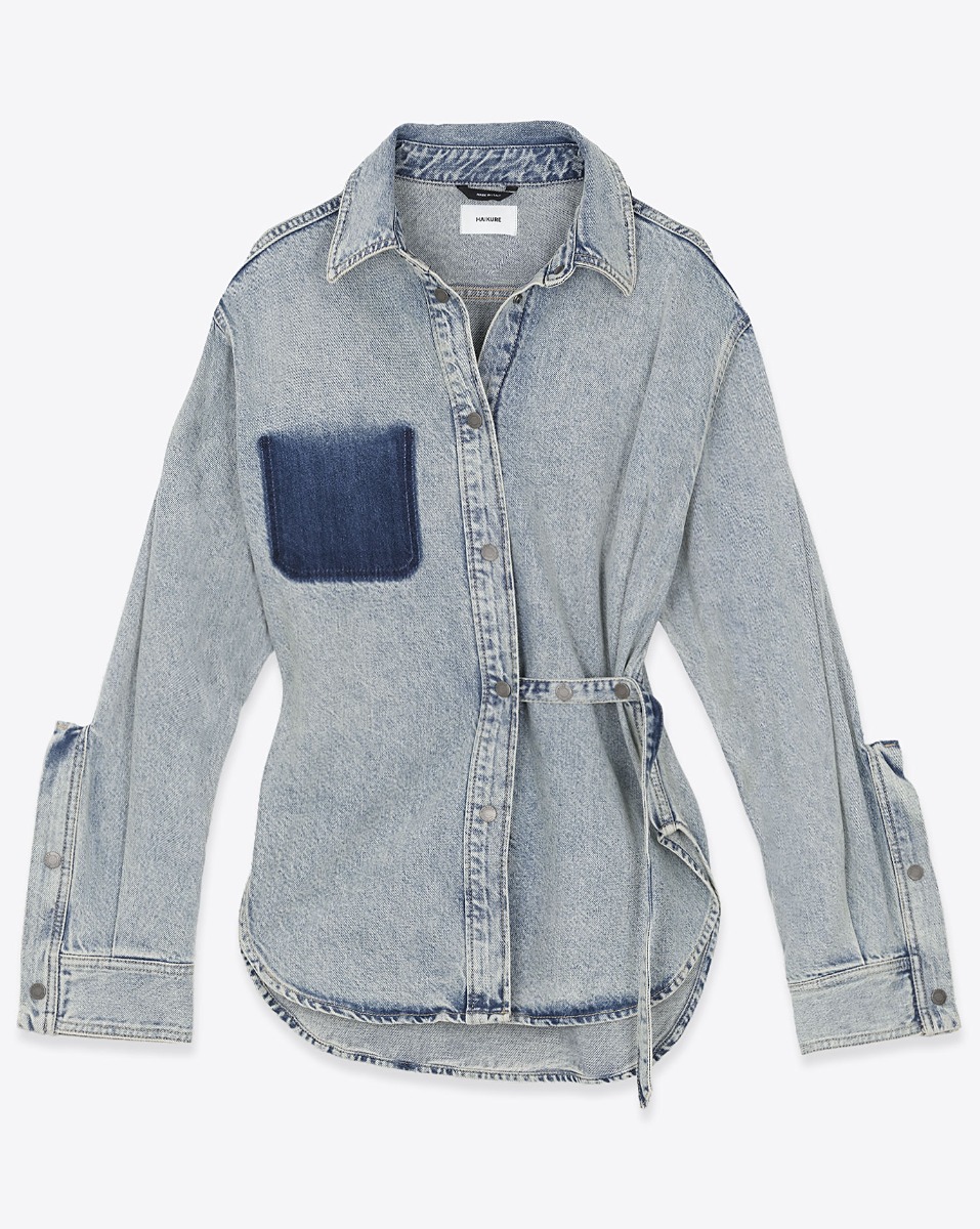 Chemise Bella Haikure en jean bleu neige Authentic Lax. Vue de face.