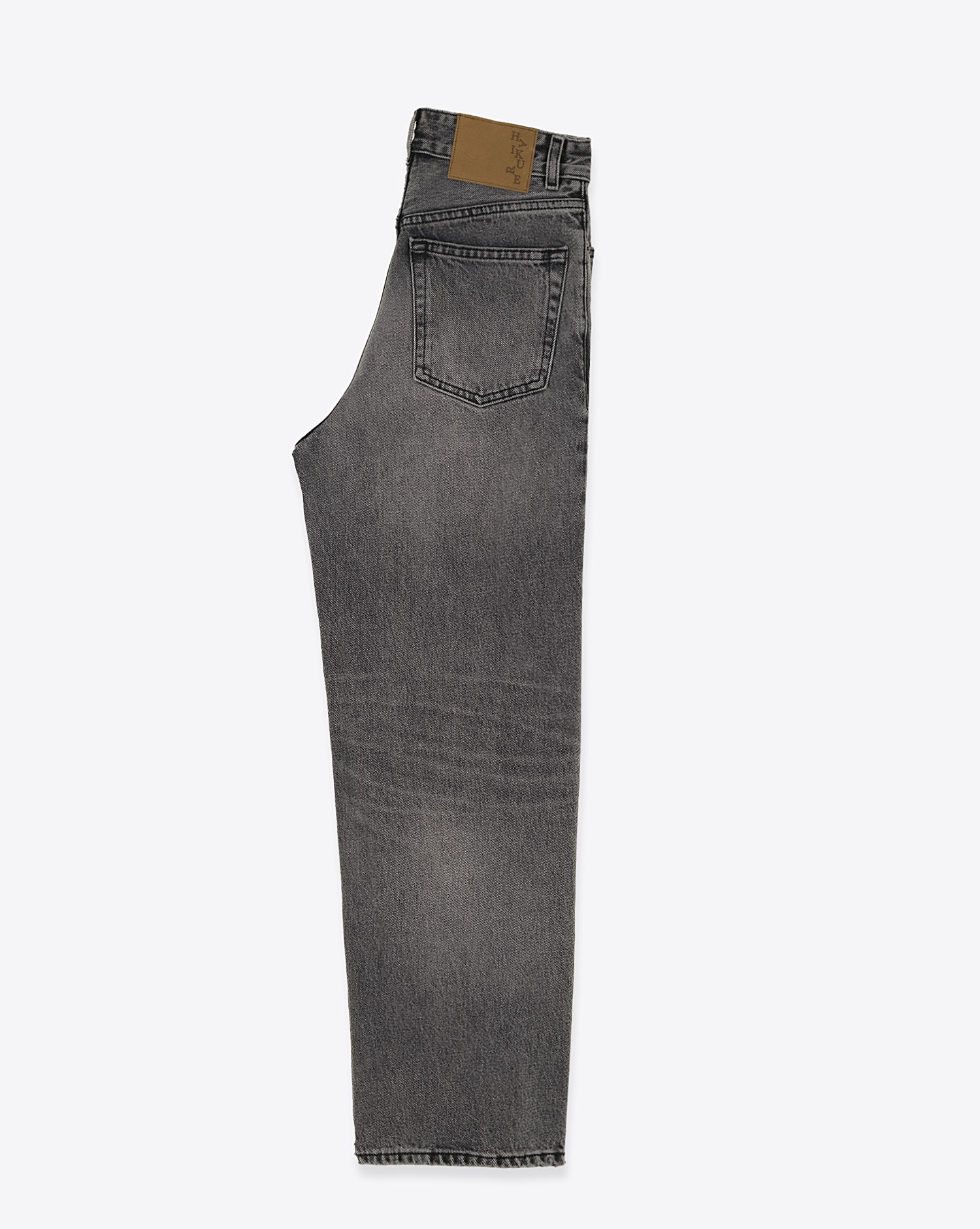 Produit Jean Betty Haikure délavage gris Flanel forme droite, large et courte. Profil.