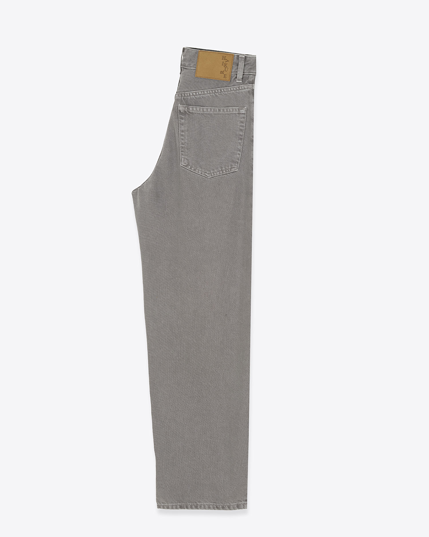 Produit Jean droit Betty Haikure en toile grise délavage Lead Grey. Profil.