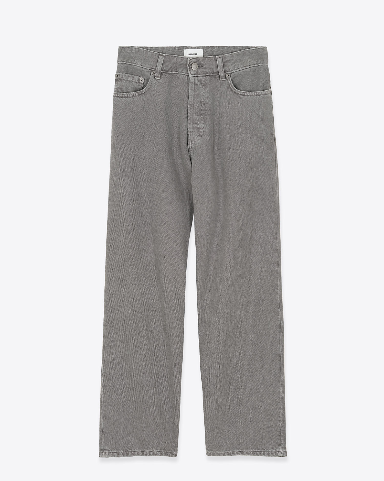 Jean droit Betty Haikure en toile grise délavage Lead Grey. Face.