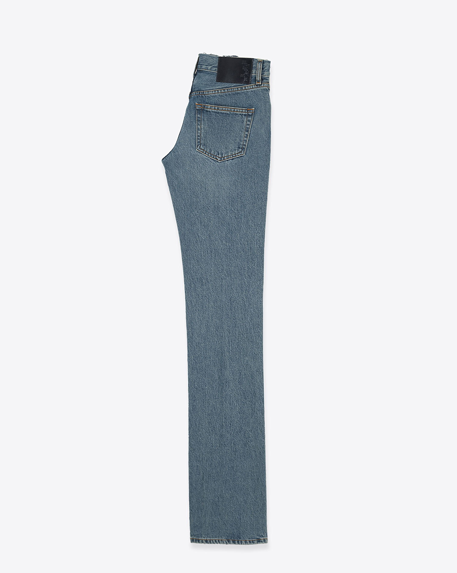 Produit Jean droit et long Carly Haikure en coton délavé bleu. Profil. 