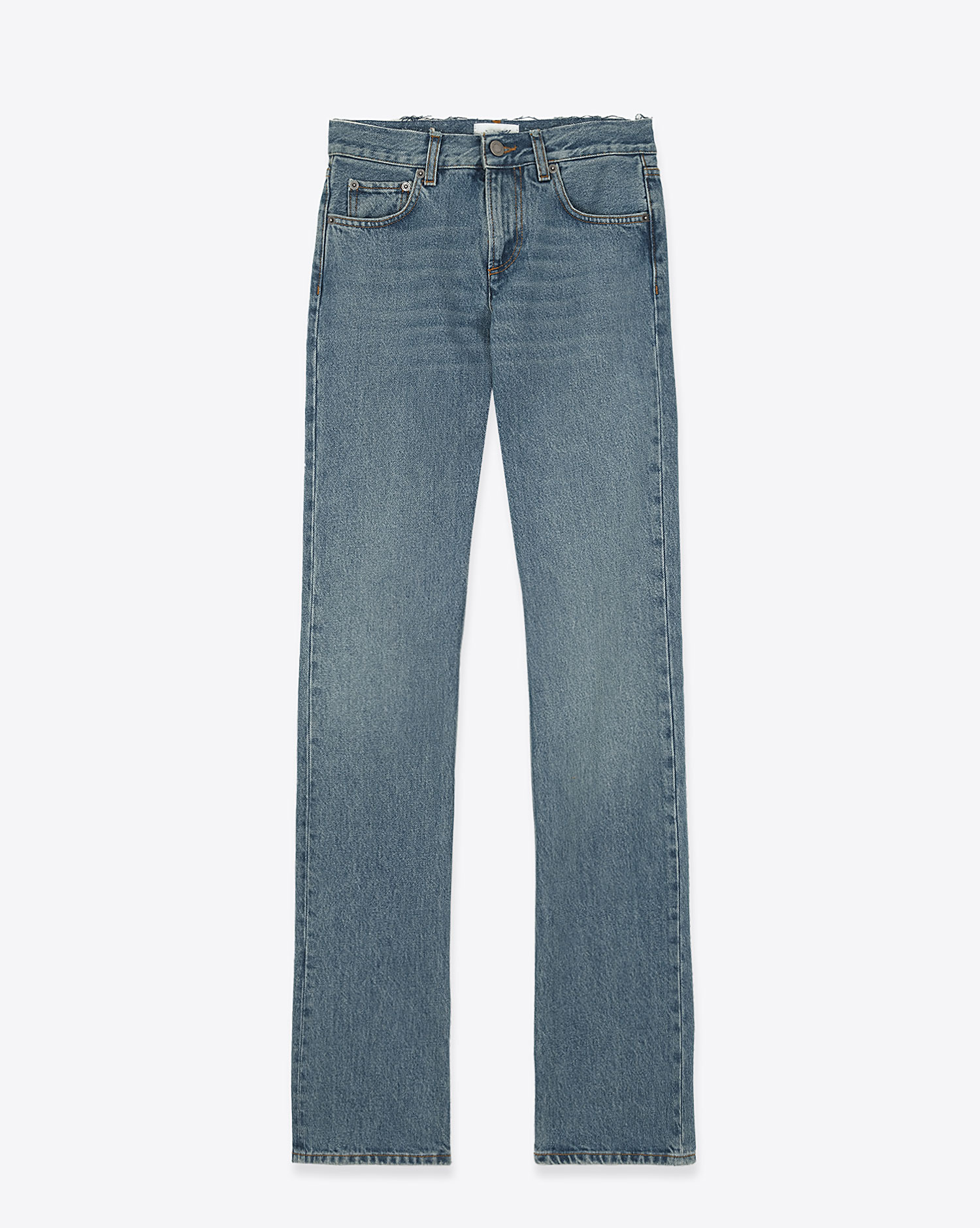 Produit Jean droit et long Carly Haikure en coton délavé bleu. Face