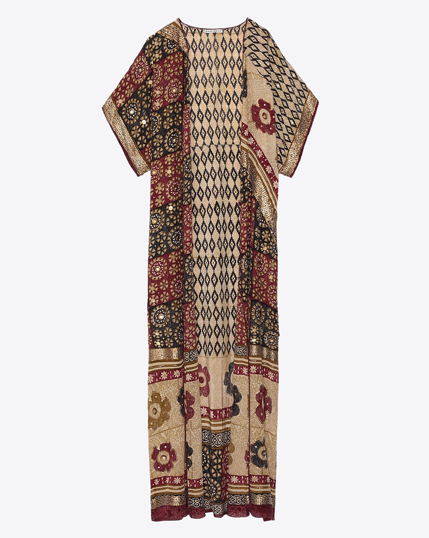 Hand.So.On Kimono Long Brodé 665 - Sequins Burgundy  BLack   