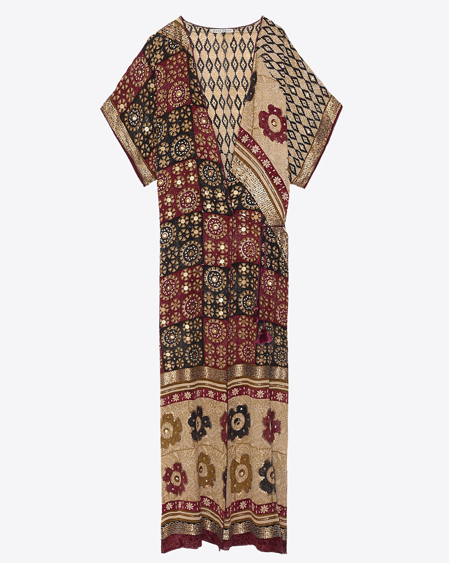 Hand.So.On Kimono Long Brodé 665 - Sequins Burgundy  BLack