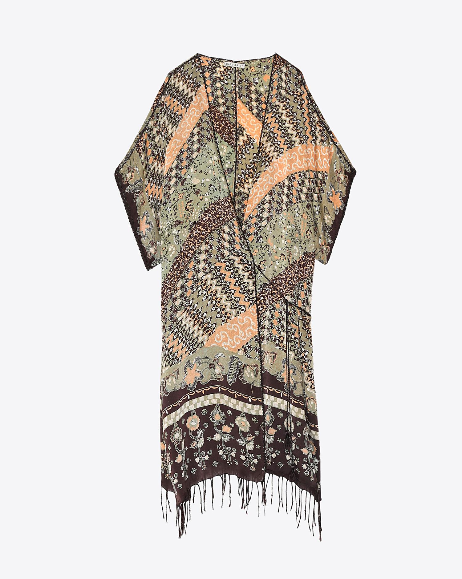 Hand.So.On Kimono Robe 486 - Khaki  Ochre  Noir