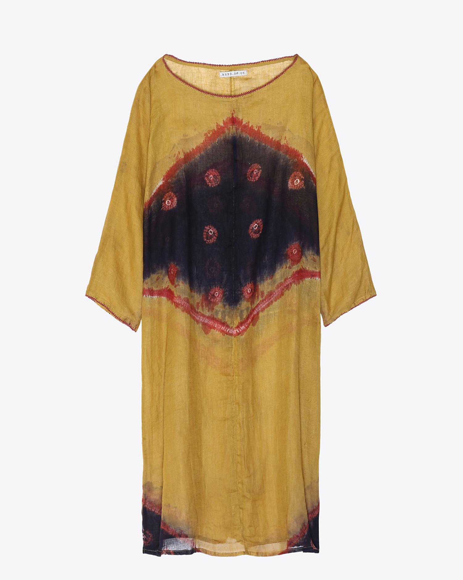 Hand.So.On Robe Veronique 525 - Moutarde Batik Bleu