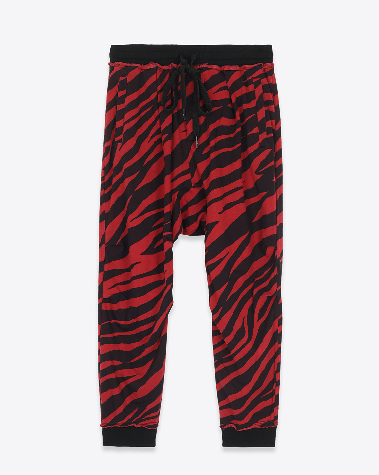 Pantalon Harem Sweatpant R13 Denim imprimé zèbre noir et rouge.