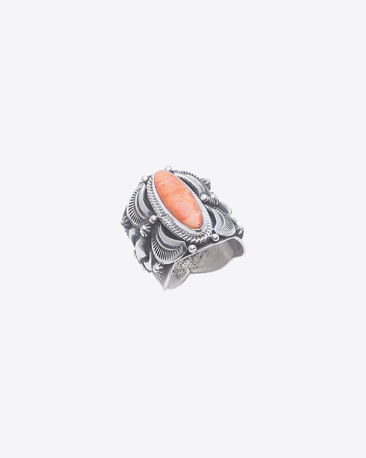 Harpo Bague Navajo Argent - 1 Pierre Spondylus Orange Ovale BASOO1   