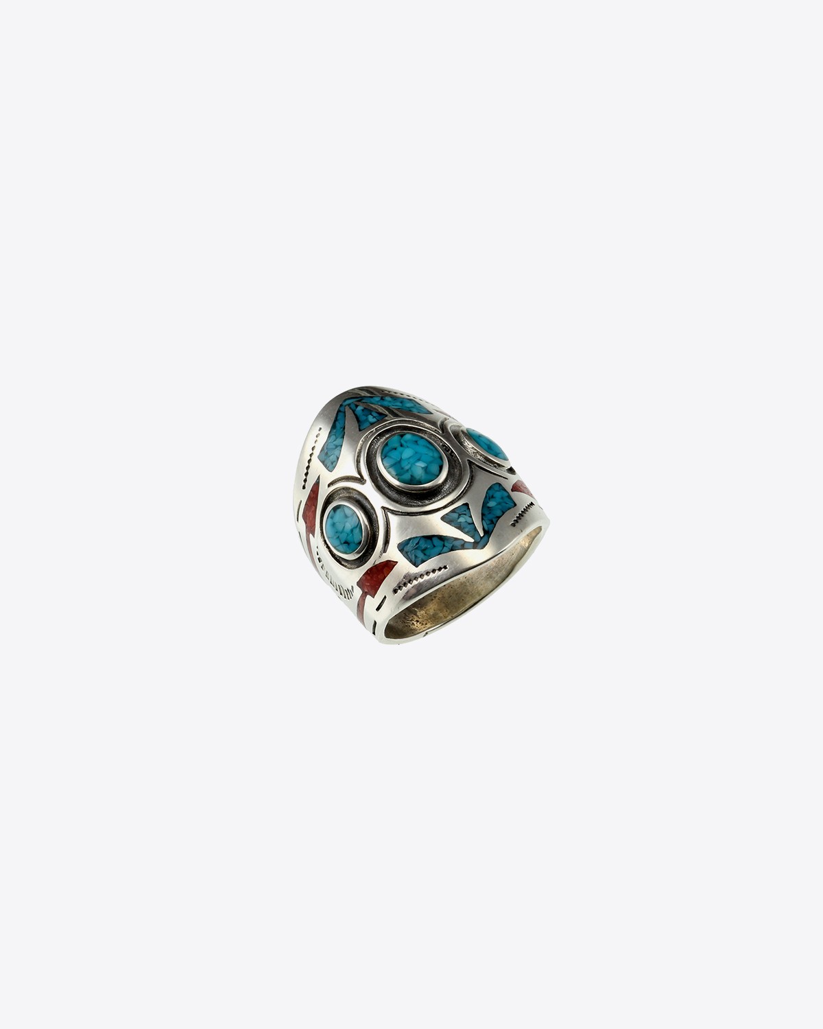 Harpo Bague Navajo Inlay Glève Incrustation Corail & Turquoise R186