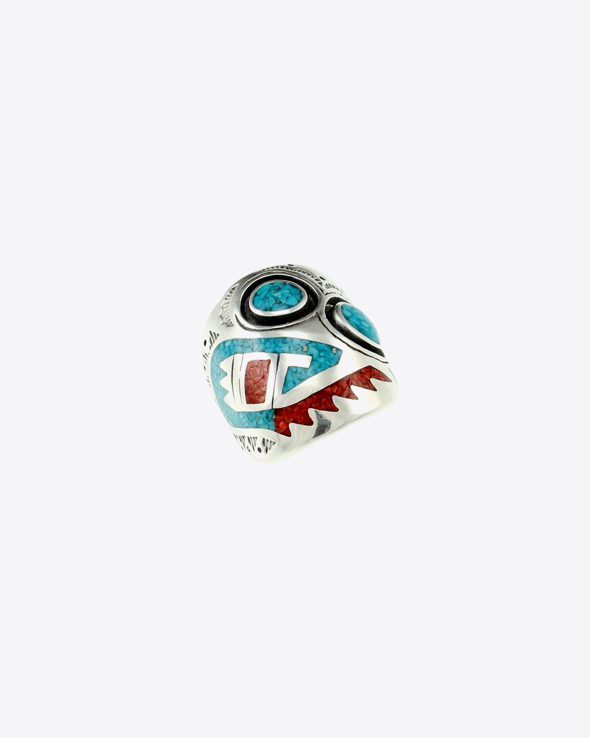 Harpo Bague Navajo Inlay Masque Incrustation Corail & Turquoise R184