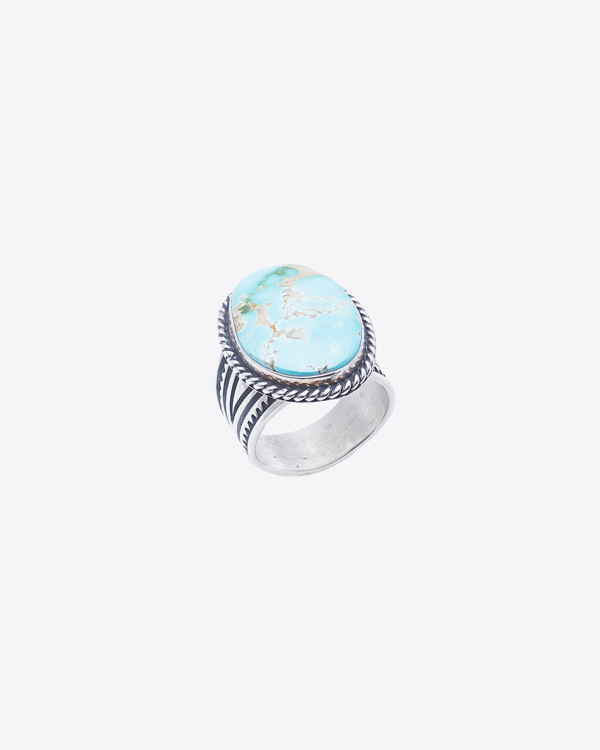 Harpo Bague Turquoise ovale & motif Argent vieilli - BAATH16 