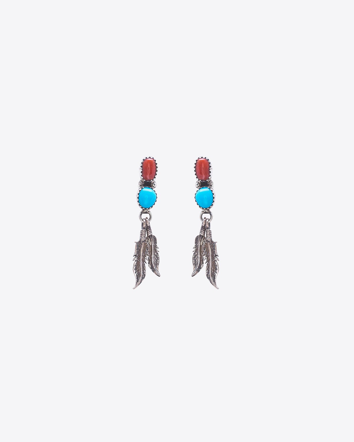 Harpo BO Dormeuses 1 Turquoise + 1 Corail + 2 Plumes