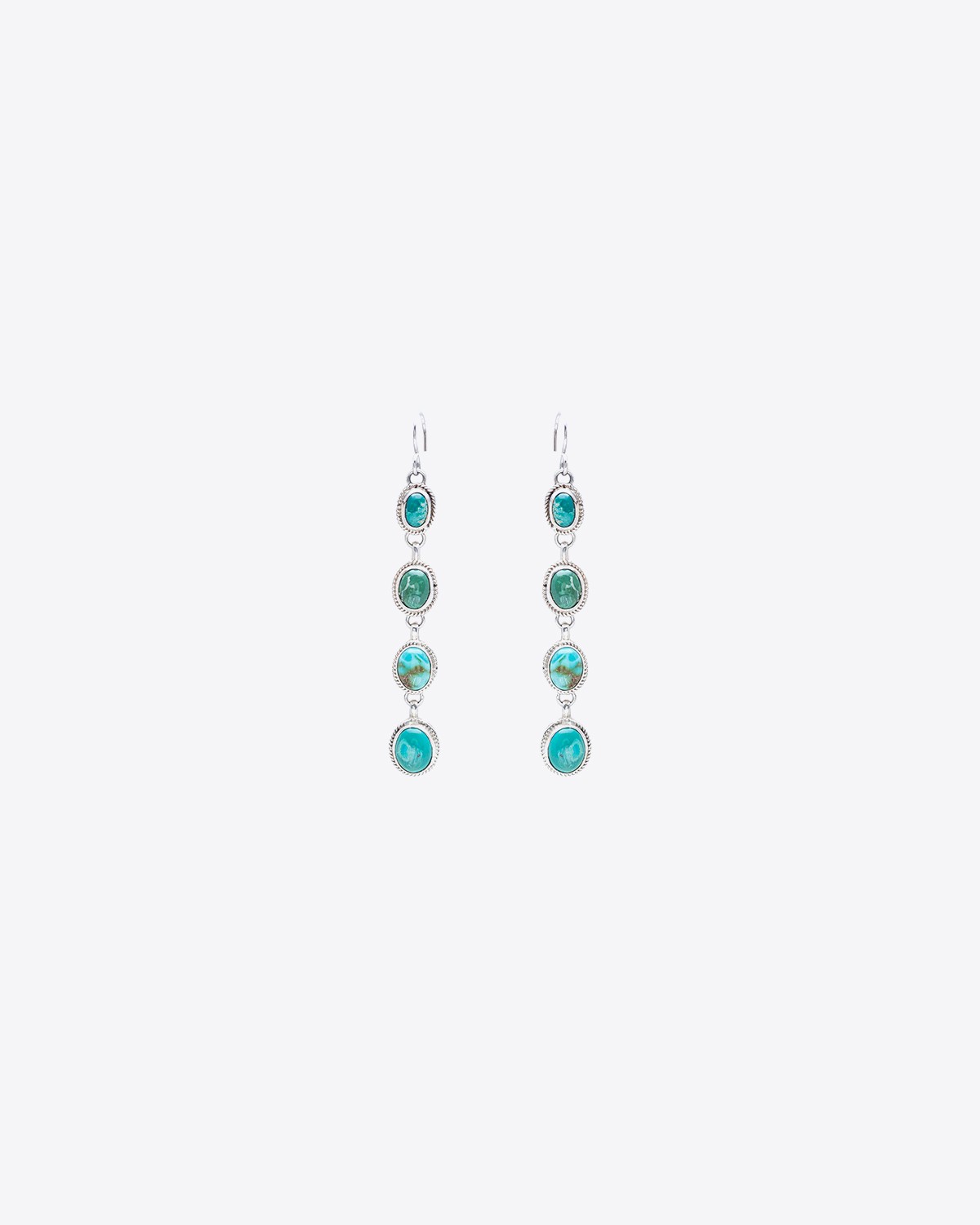 Harpo BO Longues Argent - 4 Turquoises Vertes Ovales BO4TVO  