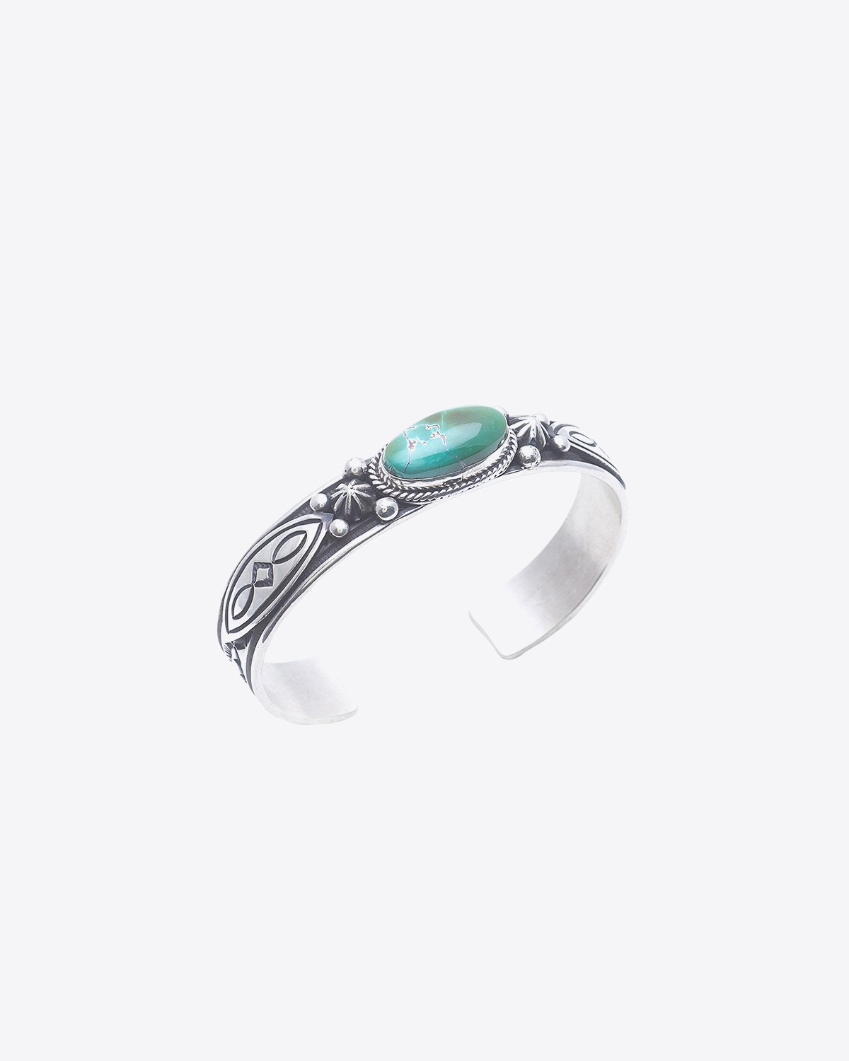 Harpo Bracelet Navajo Argent - 1 Turquoise Verte Ovale 8 Boules D'argent BRATVO  