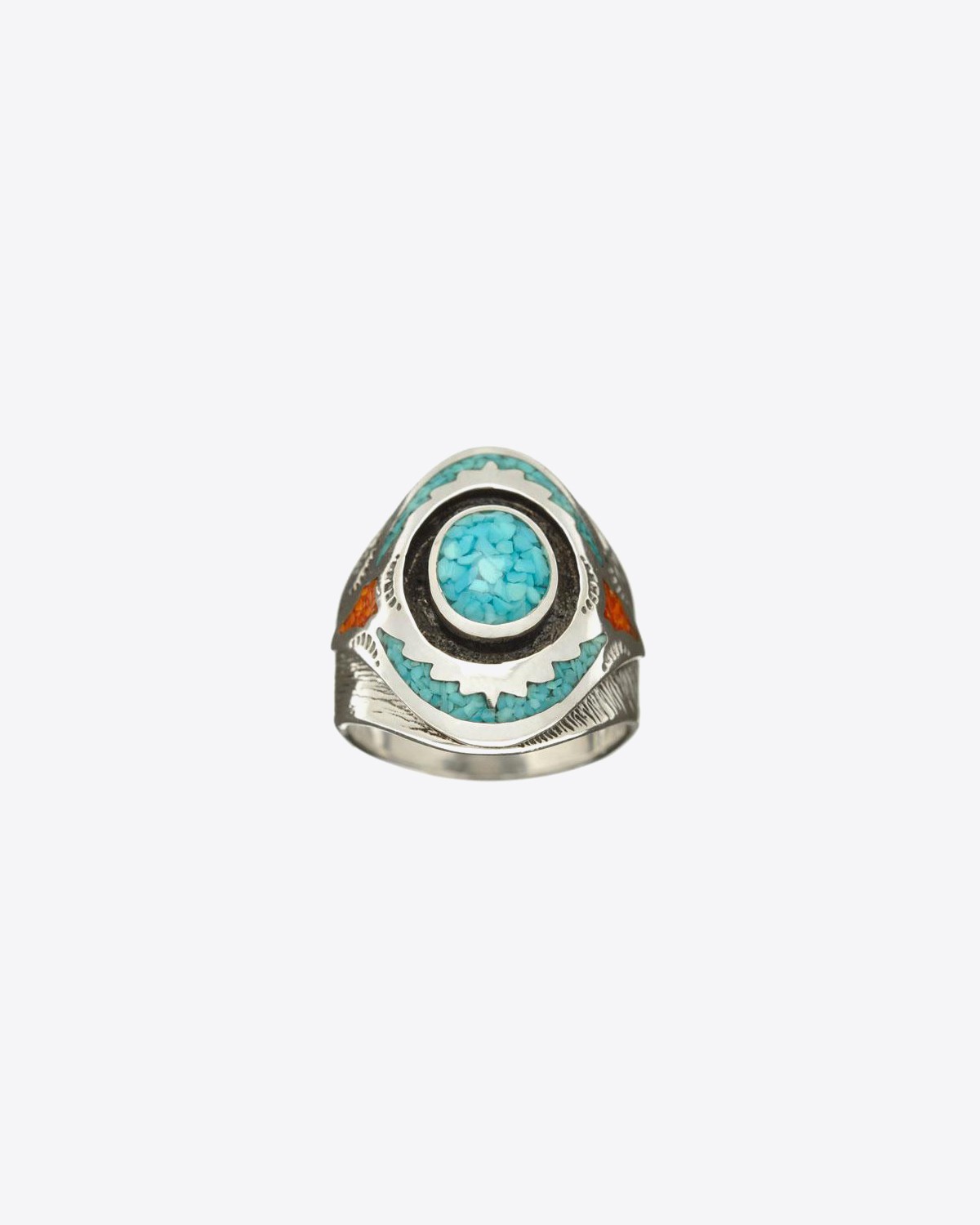 Harpo Permanent Bague Navajo Inlay Bouclier TurquoiseCorail R182TC  