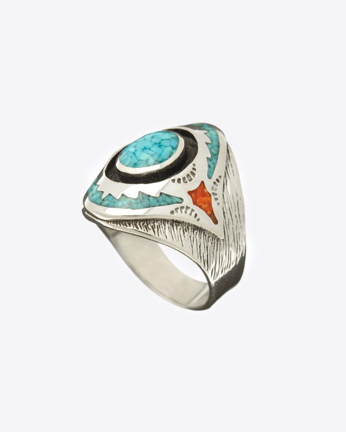 Image du produit Harpo Permanent Bague Navajo Inlay Bouclier Turquoise/Corail R182TC - 2