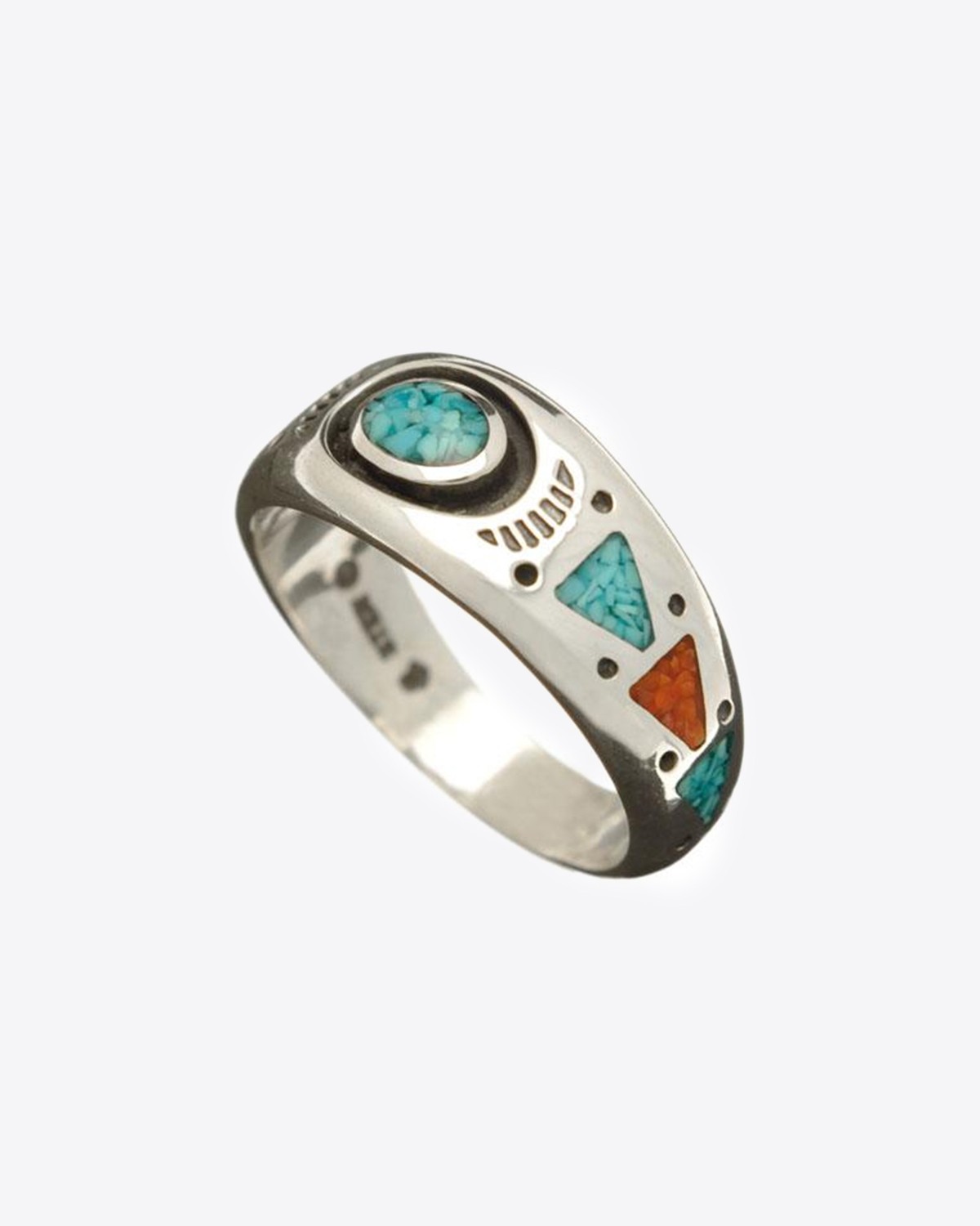 Image du produit Harpo Permanent Bague Navajo Inlay Ovale Turquoise/Corail R150TC - 2