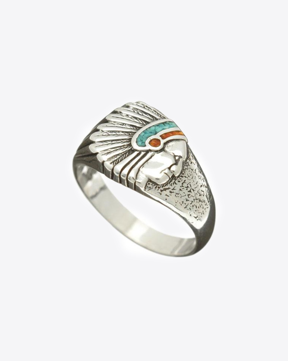 Image du produit Harpo Permanent Bague Navajo Inlay Tête indien Plate Turquoise/corail R177TCPM - 2