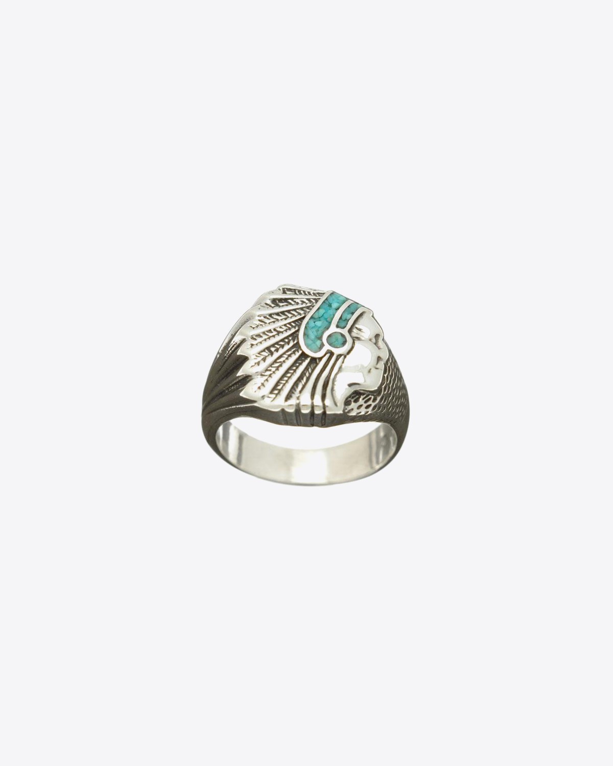 Harpo Permanent Bague Navajo Inlay Tête indien Plate Turquoise GM R177T 