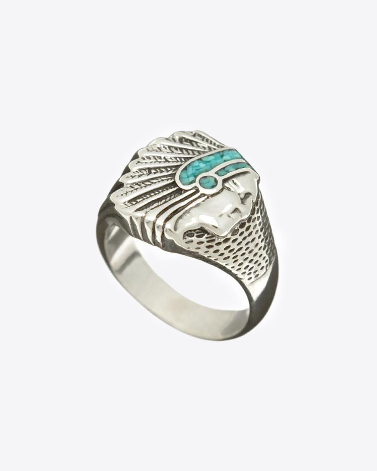 Image du produit Harpo Permanent Bague Navajo Inlay Tête indien Plate Turquoise GM R177T - 2