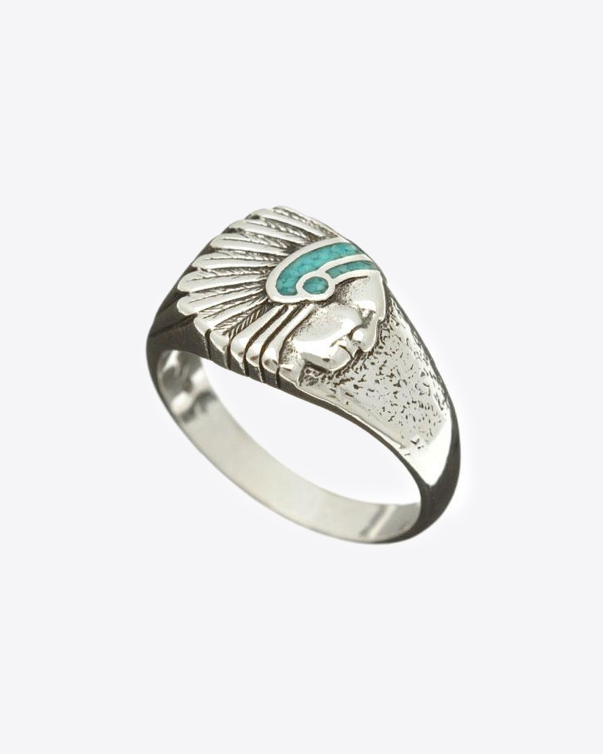 Image du produit Harpo Permanent Bague Navajo Inlay Tête indien Plate Turquoise R177TPM - 2