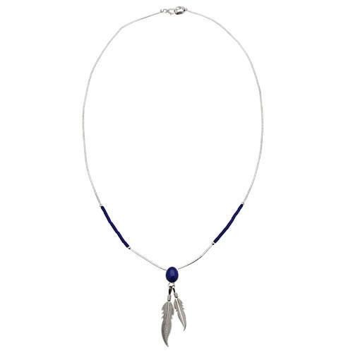 Harpo Permanent Collier Cabochon Lapis + 2 Plumes N329L