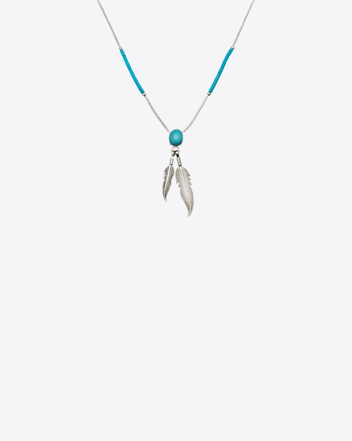 Harpo Permanent Collier Cabochon Turquoise + 2 Plumes N329T  