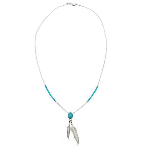 Harpo Permanent Collier Cabochon Turquoise + 2 Plumes N329T  