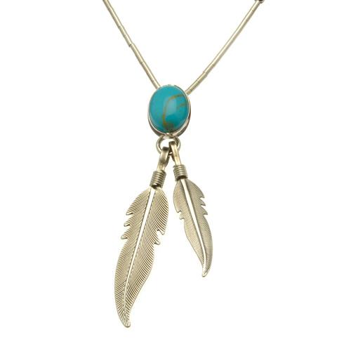 Harpo Permanent Collier Cabochon Turquoise + 2 Plumes N329T