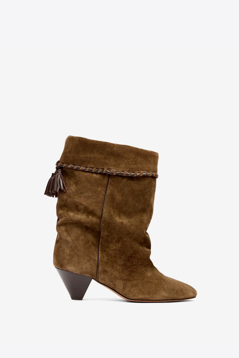 Boots Dalby Isabel Marant en cuir suédé bronze. Profil.
