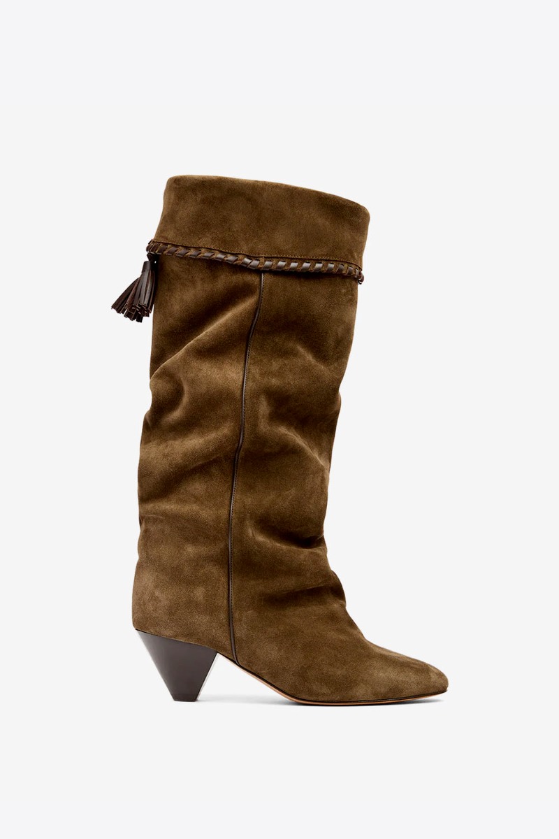 Bottes Elita Isabel Marant en cuir suédé bronze. Profil.