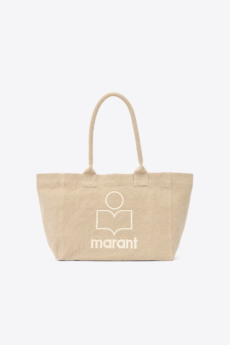 Sac cabas Yenky Zipped Isabel Marant en toile beige logo &laquo; MARANT &raquo; brod&eacute; &eacute;cru devant. Vue de face.