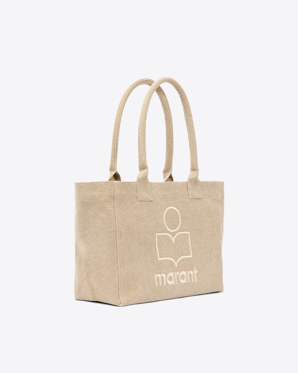Sac cabas Yenky Zipped Isabel Marant en toile beige logo &laquo; MARANT &raquo; brod&eacute; &eacute;cru devant. Vue de profil.