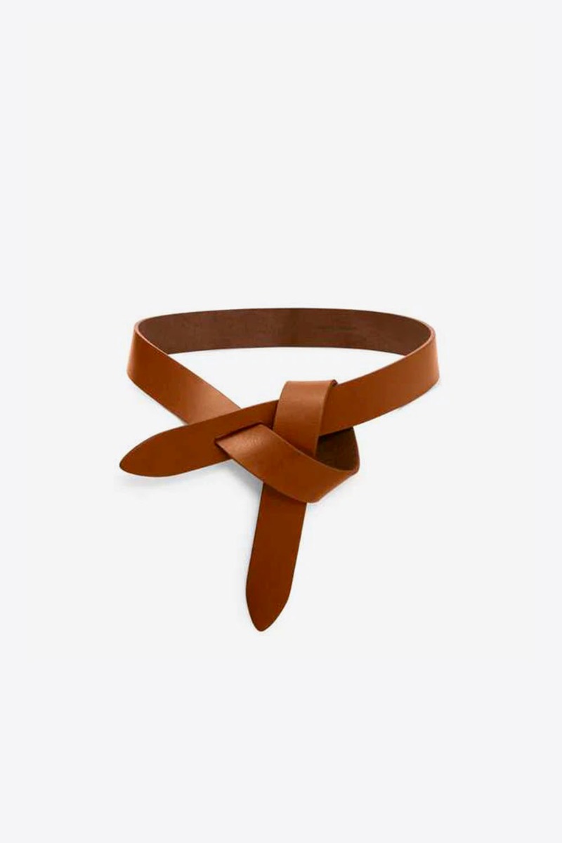 Produit Ceinture Lecce Isabel Marant en cuir lisse naturel à nouer. Face.
