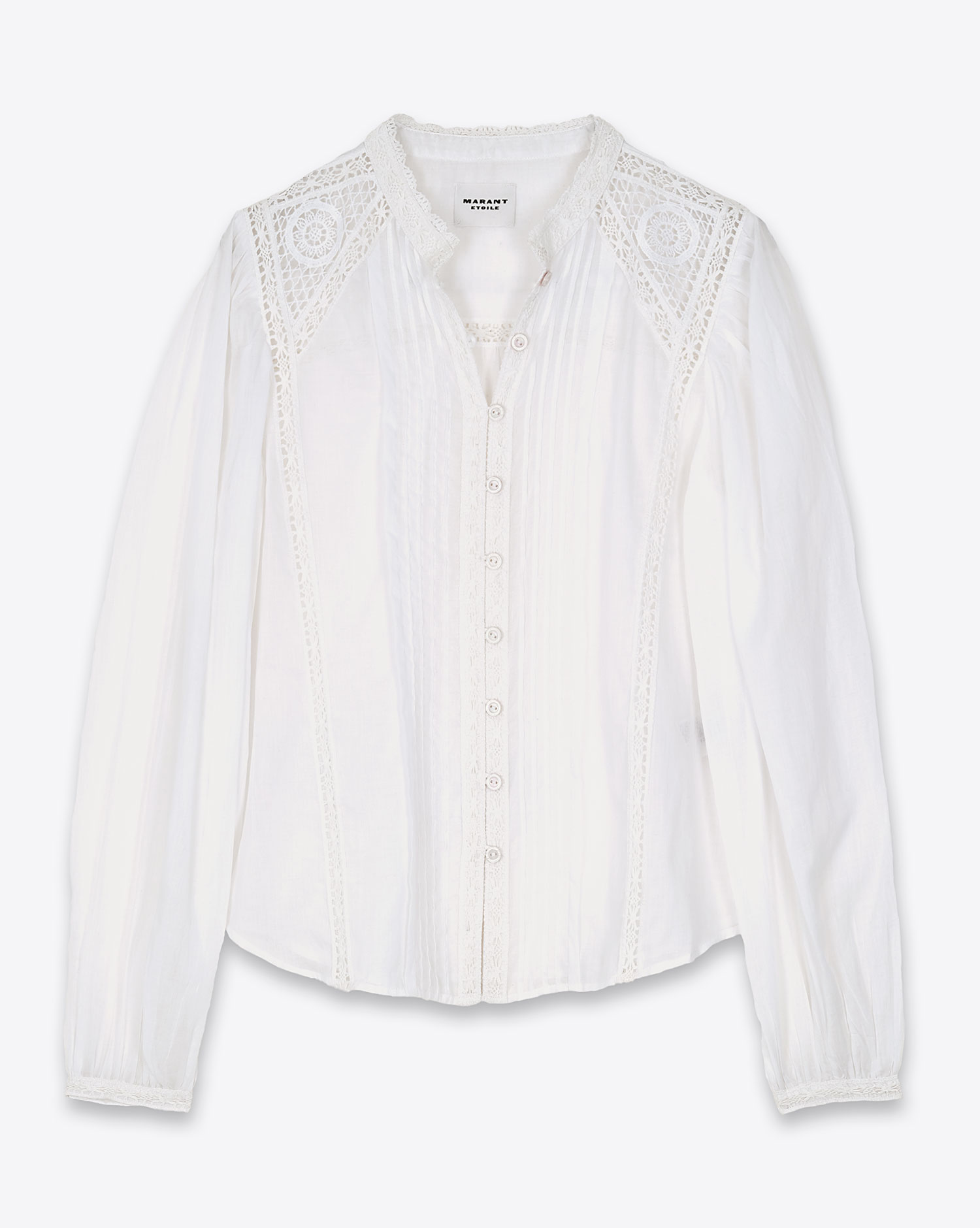 Produit Blouse Greicy Isabel Marant Etoile en voile de coton et dentelle blanche. Face. 