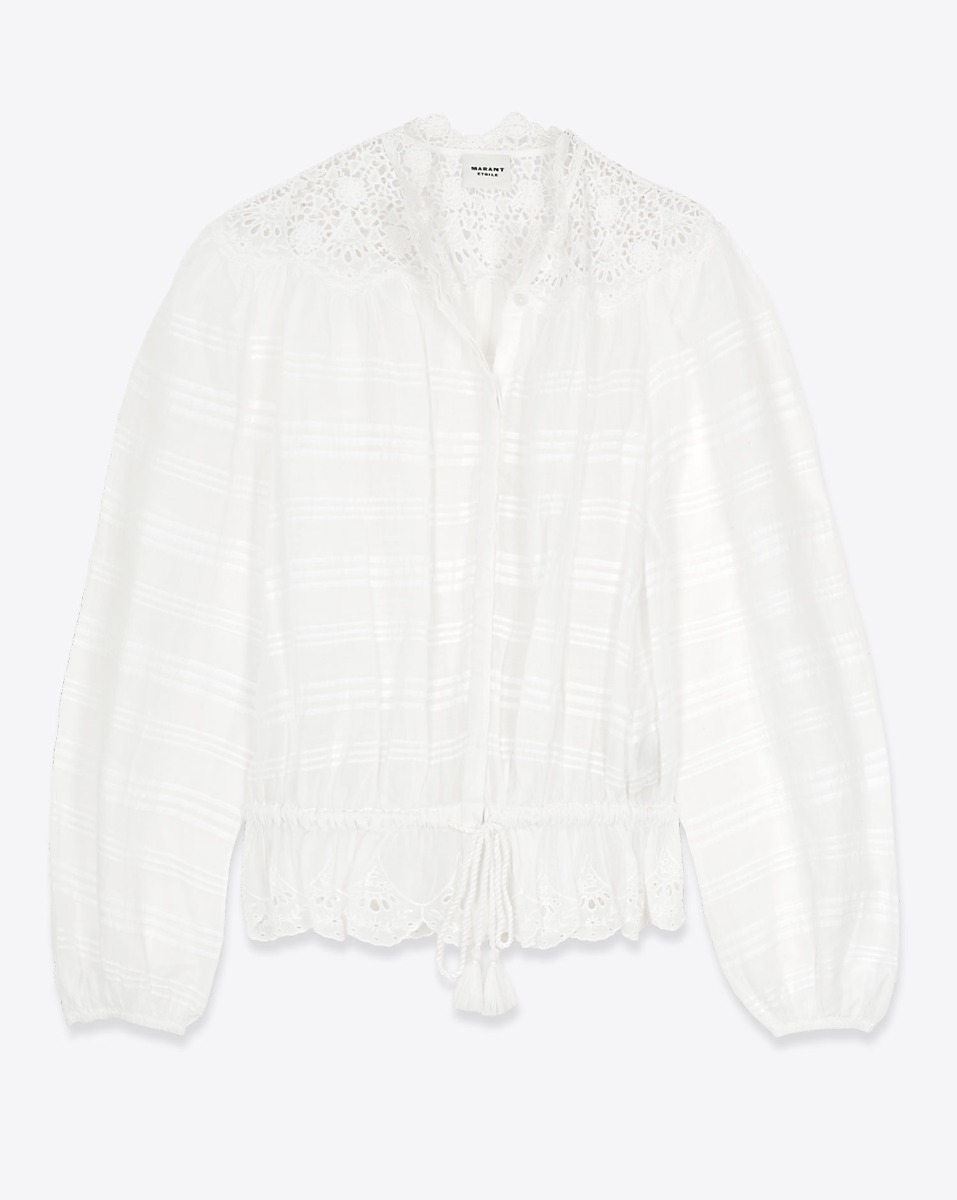 Chemise Polly Isabel Marant &Eacute;toile en voile de coton et dentelle blanche. Vue de face.