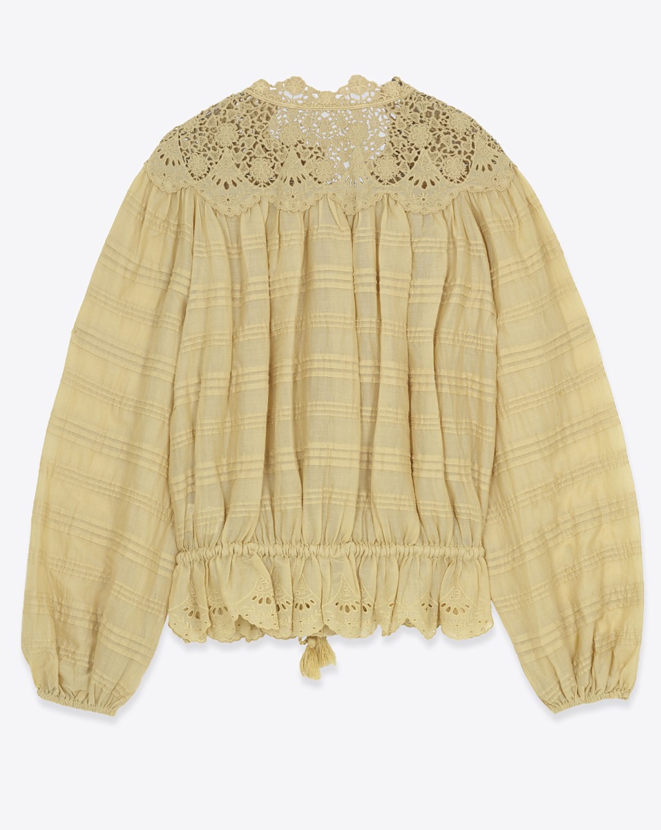 Chemise Polly Isabel Marant &Eacute;toile en voile de coton et en dentelle fleurie ocre. Vue de dos.
