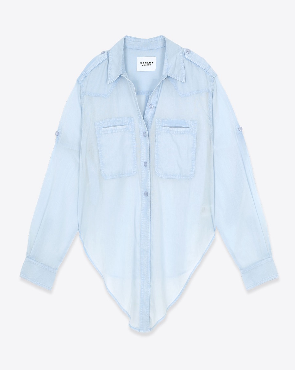 Chemise Valiane Isabel Marant Etoile en voile de coton bleu clair. Vue de face.