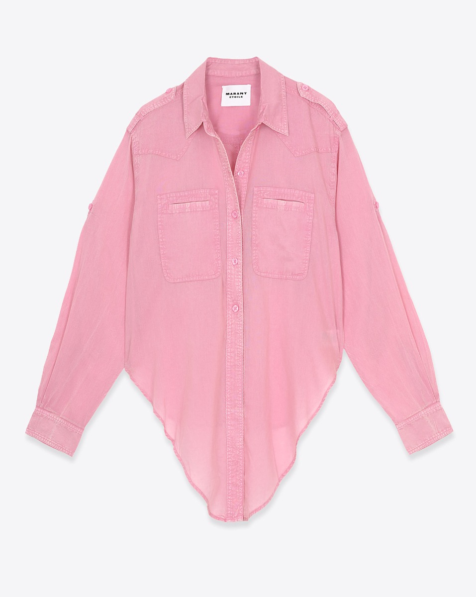 Chemise Valiane Isabel Marant Etoile en voile de coton rose Bubblegum. Vue de face.