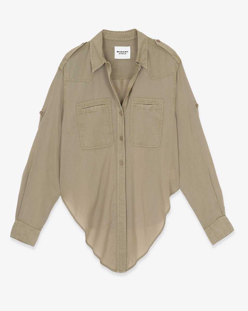 Chemise &agrave; nouer Valiane Isabel Marant Etoile en voile de coton kaki clair. Vue de face.