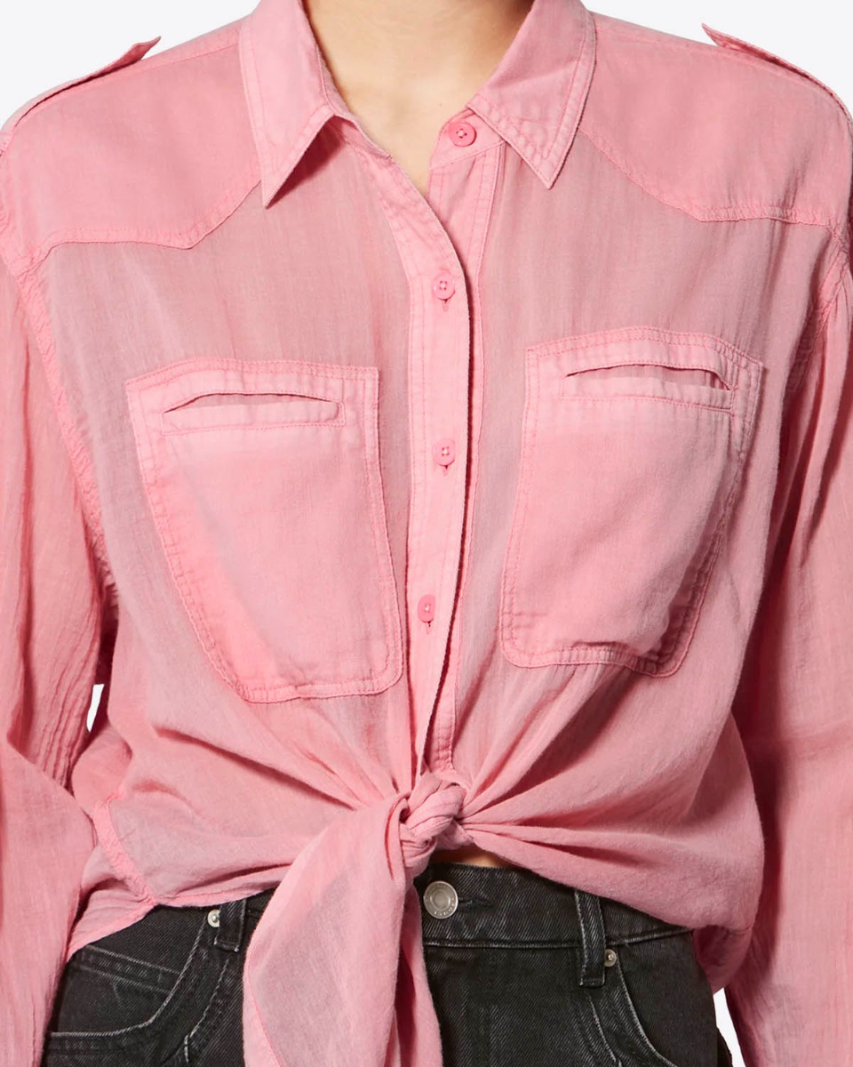 Chemise Valiane Isabel Marant Etoile en voile de coton rose Bubblegum.  D&eacute;tail des poches plaqu&eacute;es.