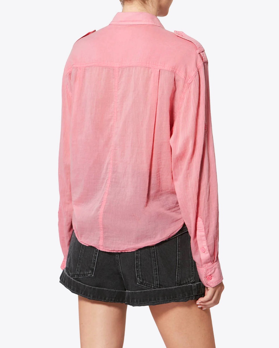 Chemise Valiane Isabel Marant Etoile en voile de coton rose Bubblegum, port&eacute;e de dos.
