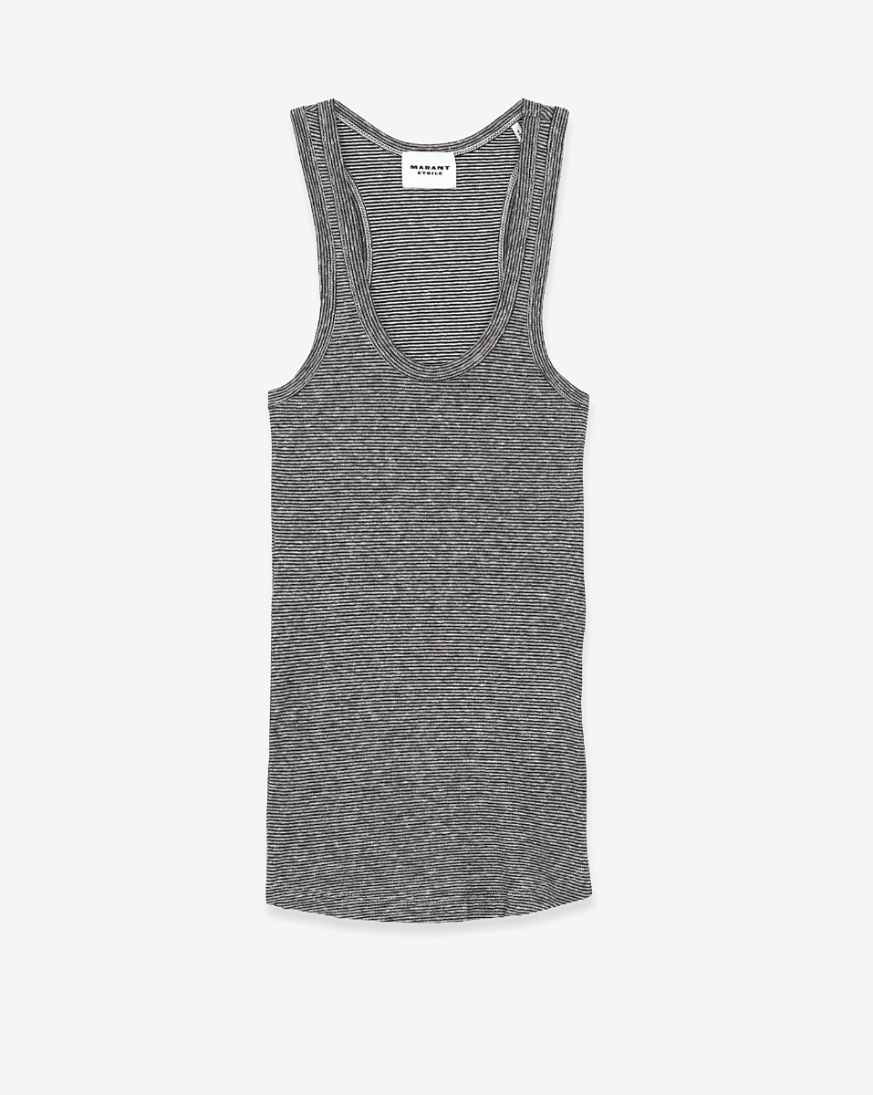 D&eacute;bardeur Th&eacute;a Isabel Marant Etoile &agrave; rayures noires et blanches en coton et lin. Vue de face.