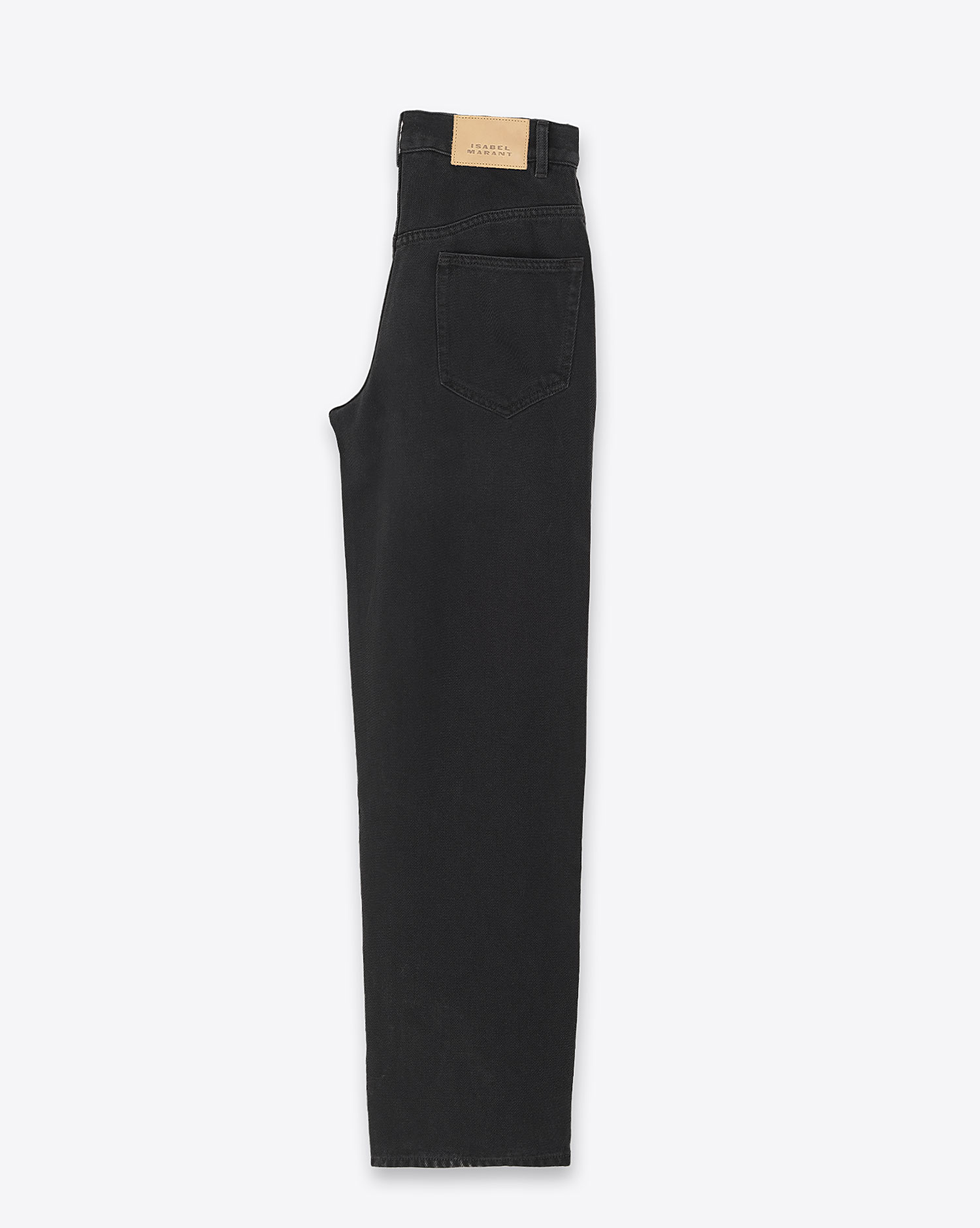 Produit Jean Jenny Isabel Marant Etoile fluide en denim noir. Coupe droite classique Regular. Profil.