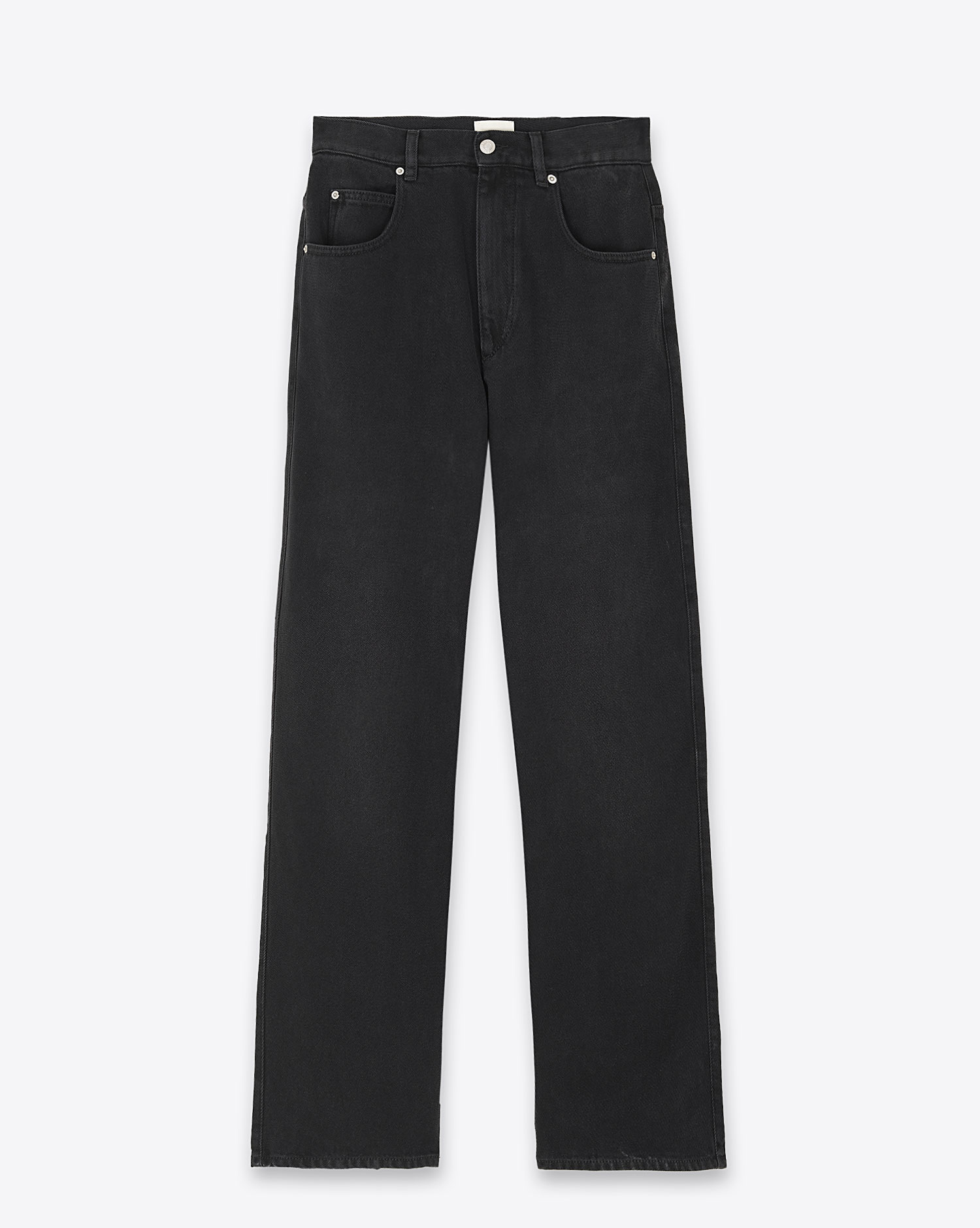 Produit Jean Jenny Isabel Marant Etoile fluide en denim noir. Coupe droite classique Regular. Face.
