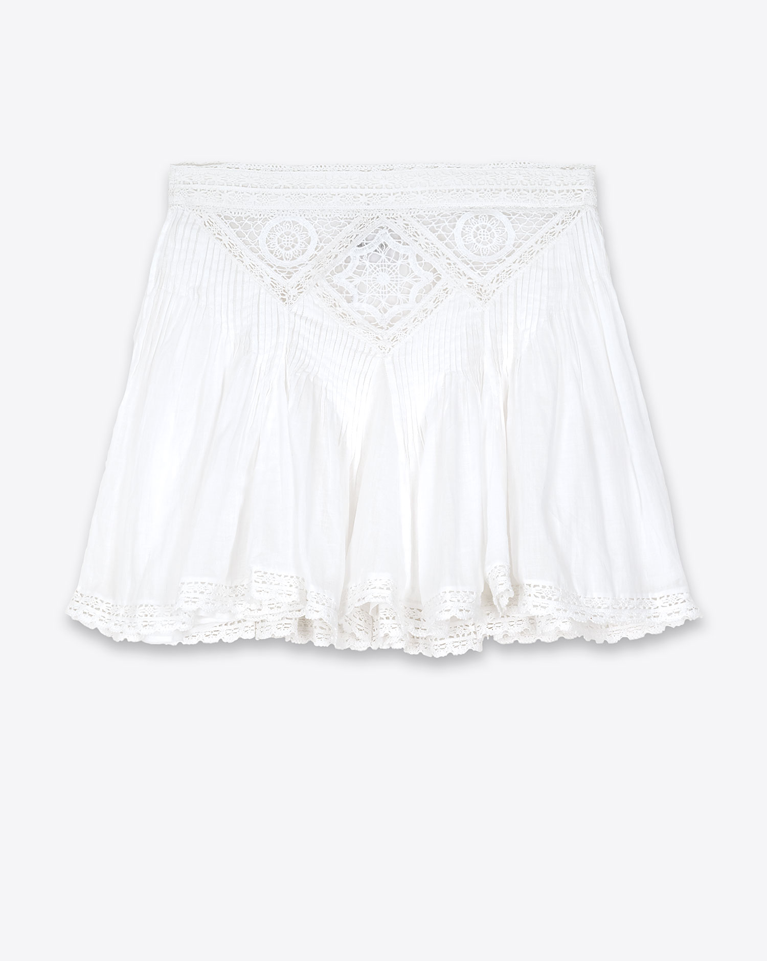 Produit Jupe courte Goldie Isabel Marant Etoile en voile de coton et dentelle blanche. Face.