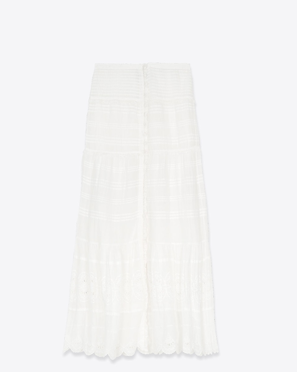 Jupe longue Paoline Isabel Marant Etoile en voile de coton et dentelle blanche. Vue de face.