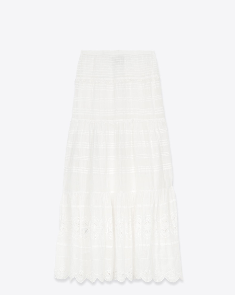 Jupe longue Paoline Isabel Marant Etoile en voile de coton et dentelle blanche. Vue de dos.
