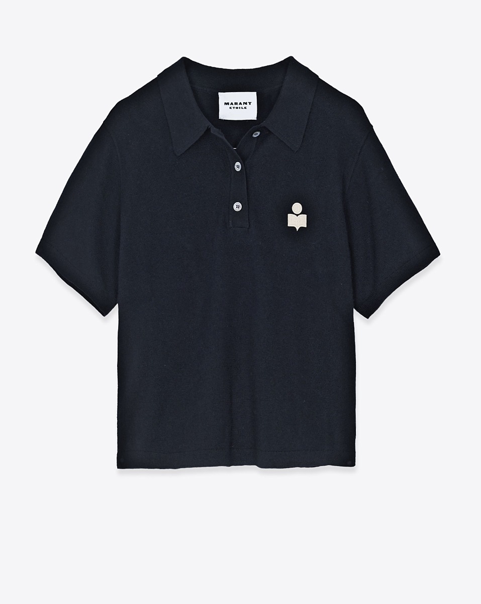 Polo Alth&eacute;a Isabel Marant &Eacute;toile en laine et coton bleu nuit. Vue de face.